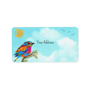 Whimsisches und farbenfrohes Vogeladressschild Adressaufkleber