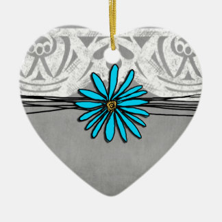 Whimsisches Vintages Blau und Graues Daisy Keramikornament