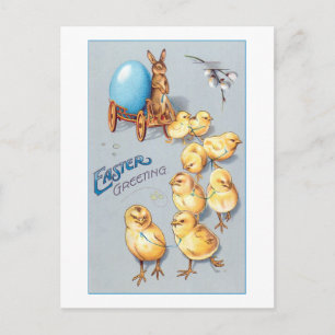 Whimsisches Vintages Chicken und Osterhase Postkarte