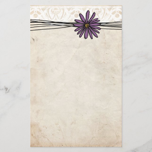 Whimsisches Vintages Lila Daisy Briefpapier (Vorderseite)