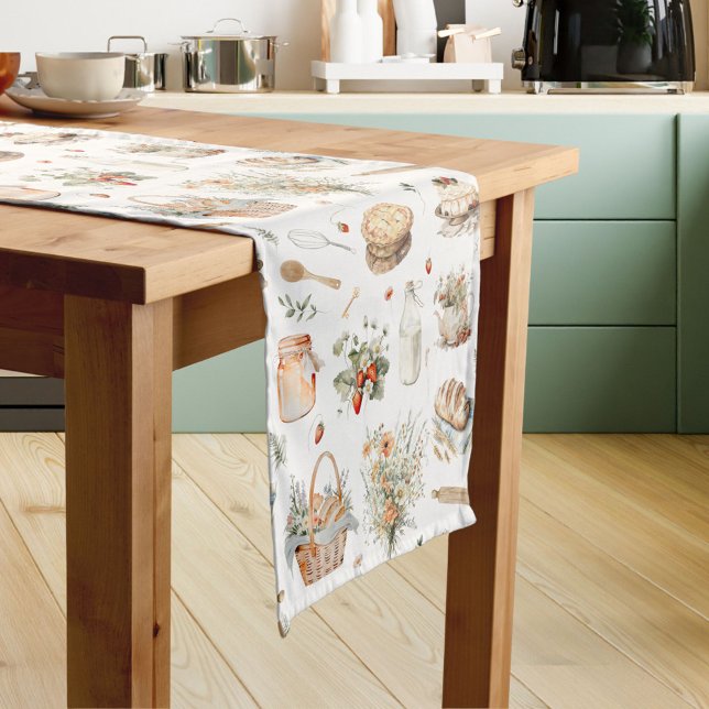 Whimsisches Wasser Flora Erdbeerland Kurzer Tischläufer (In situ)