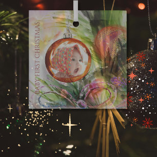Whimsisches Wasserfarben Erstes Weihnachtsfest Fot Ornament Aus Glas