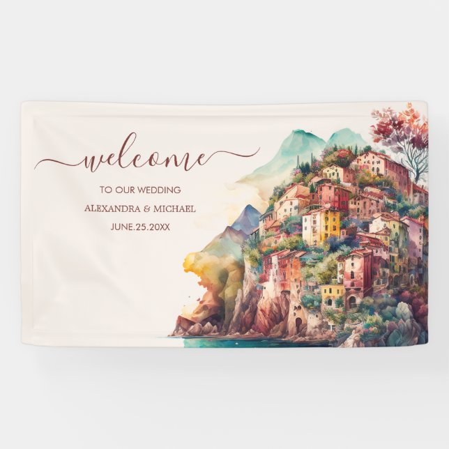 Whimsisches Wasserfarben Italienische Hochzeit in  Banner (Horizontal)