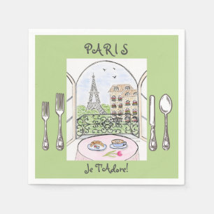 Whimsisches Wasserfarben Paris Eiffelturm Besteck Serviette