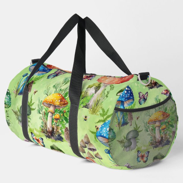 Whimsisches Wasserfarben Pilzgarten Duffle Bag (Rechte Ecke)