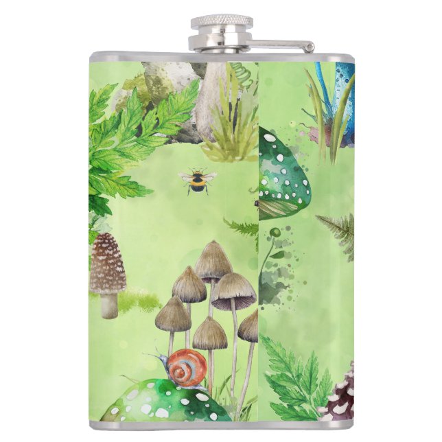 Whimsisches Wasserfarben Pilzgarten Flachmann (Rückseite)
