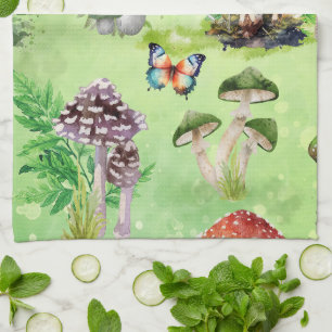 Whimsisches Wasserfarben Pilzgarten Geschirrtuch