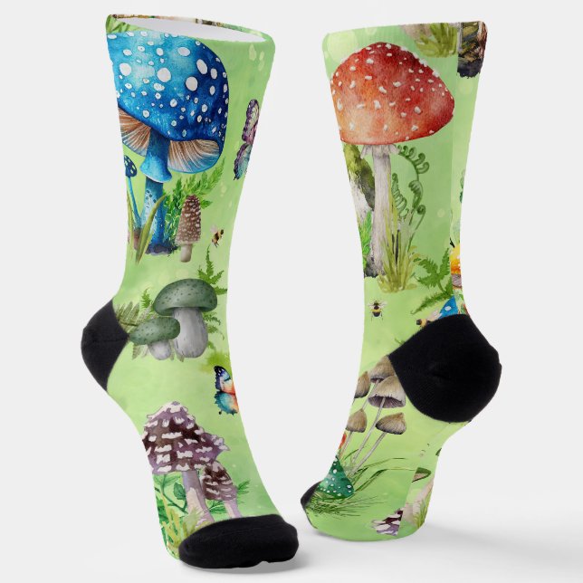 Whimsisches Wasserfarben Pilzgarten Socken (Gewinkelt)
