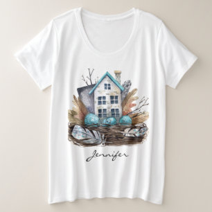 Whimsisches Wasserfarbengebirge Nest Märchenhaus Große Größe T-Shirt