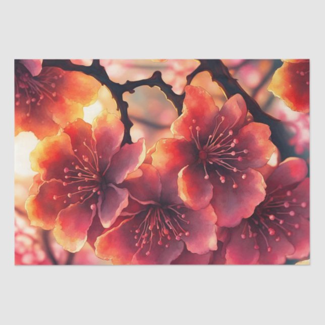 Whimsisches Wasserfarbenrosa Kirschblüten Seidenpapier (Vorderseite)