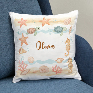 Whimsisches Watercolor-Baby-Sea-Lebewesen Kissen