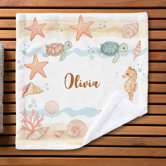 Whimsisches Watercolor-Baby-Sea-Lebewesen Waschlappen