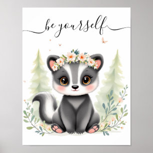 Whimsisches Watercolor Baby Skunk Woodland Kinderz Poster