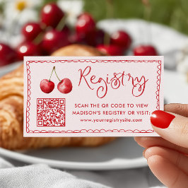 Whimsisches Watercolor Cherry Baby Registry QR Cod Begleitkarte