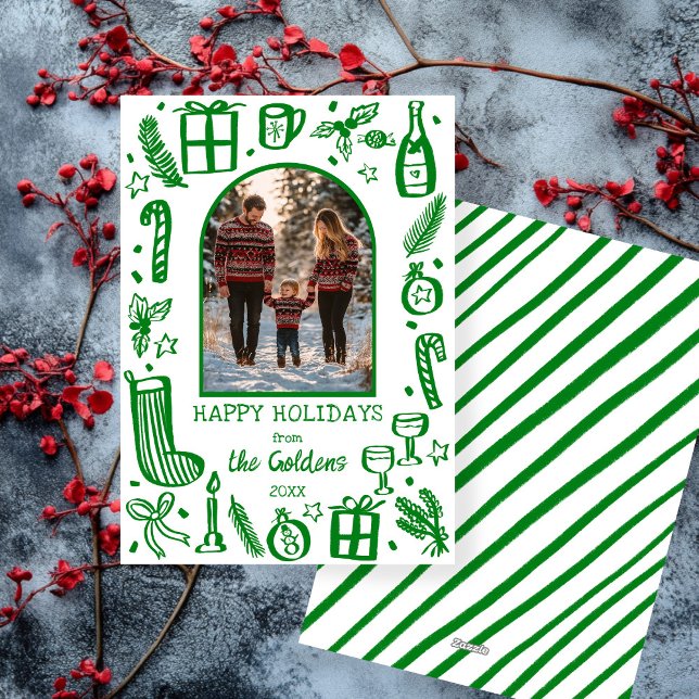 Whimsisches Weihnachten Niedliches Custom Arch FOT (Whimsical Christmas Cute Doodles Custom Arch PHOTO Holiday Card
)