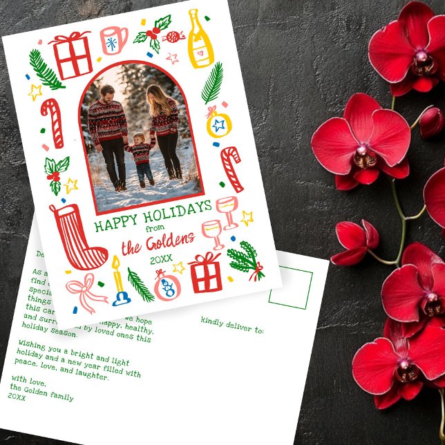 Whimsisches Weihnachten Niedliches Custom Arch FOT (Whimsical Doodle Christmas Cute Custom Arch PHOTO Holiday Postcard
)