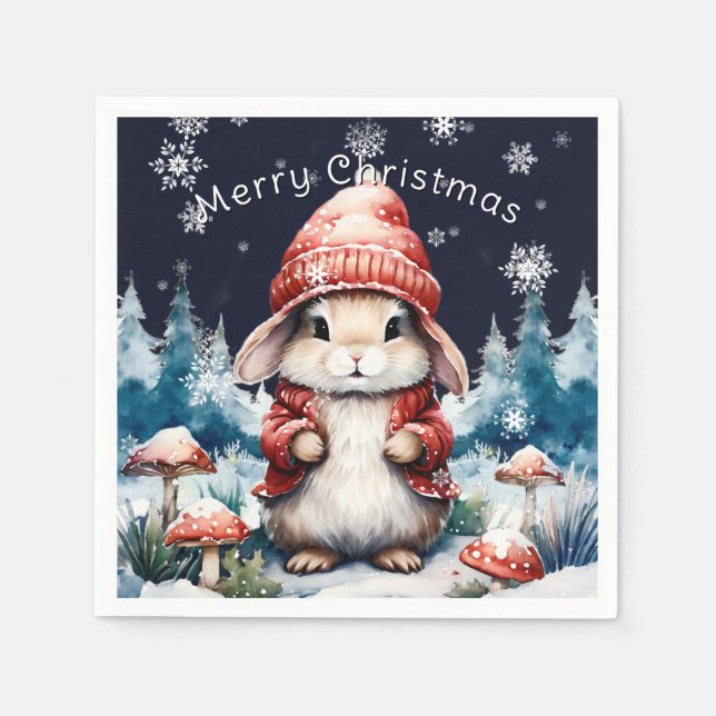 Whimsisches Weihnachtsbunny-Party Serviette (Vorderseite)