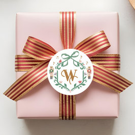 Whimsisches Weihnachtscreme Monogram Wappen Bow Runder Aufkleber