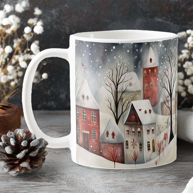 Whimsisches Weihnachtsdorf Kaffeetasse (Winter Wonderland Coffee Mug)