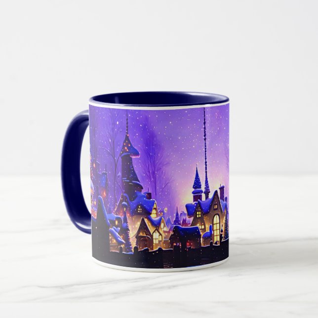 Whimsisches Weihnachtsdorf Lila Tasse Cup (Vorderseite Links)