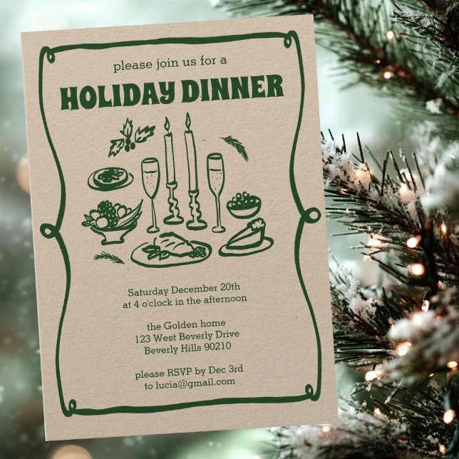 Whimsisches Weihnachtsfest Abendessen Party Kraft Einladung (Whimsical Christmas Holiday Dinner Party Kraft Invitation
)