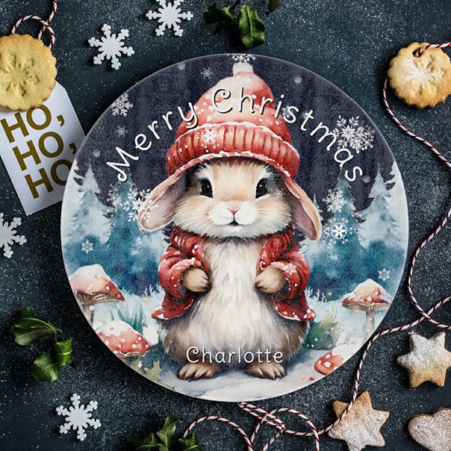 Whimsisches Weihnachtsfest Bunny Personalisiert Schneidebrett (Whimsical Christmas Bunny Personalized Cutting Board)