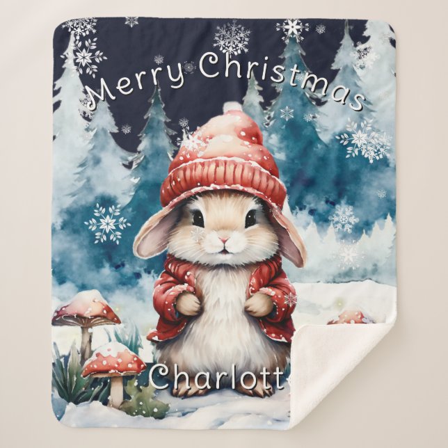 Whimsisches Weihnachtsfest Bunny Personalisiert Sherpadecke (Vorderseite)