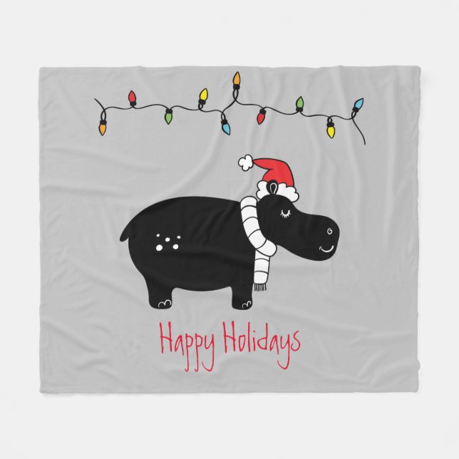 Whimsisches Weihnachtsfest Hippo Fleecedecke (Vorderseite (Horizontal))
