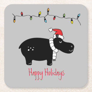 Whimsisches Weihnachtsfest Hippo Rechteckiger Pappuntersetzer