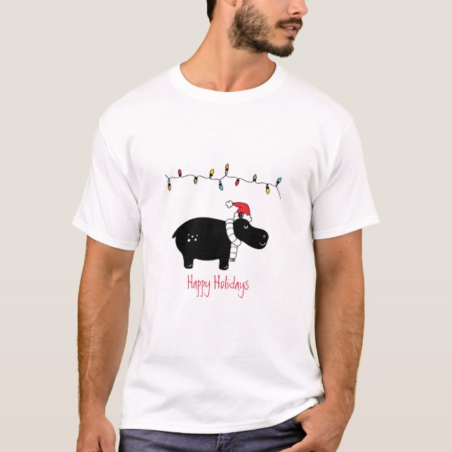 Whimsisches Weihnachtsfest Hippo T-Shirt (Vorderseite)