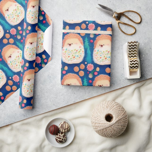 Whimsisches Weihnachtsfest-Igel Geschenkpapier (Kunsthandwerk)