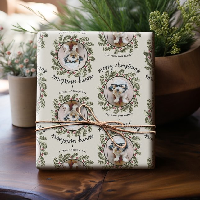 Whimsisches Weihnachtsgebäck - Kalligrafie - Zweig Geschenkpapier (Personalized Photo Wrapping Paper)