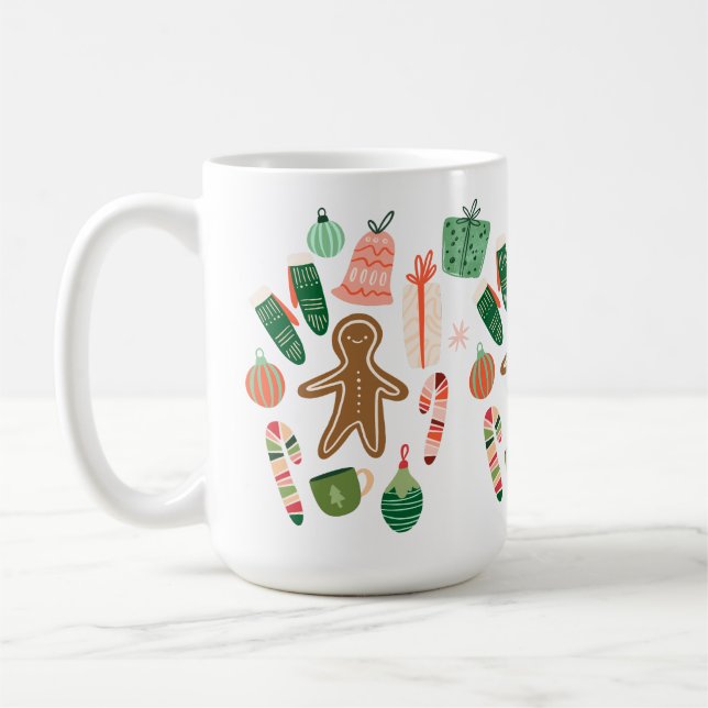 Whimsisches Weihnachtsmuster Keramik Tasse (Links)