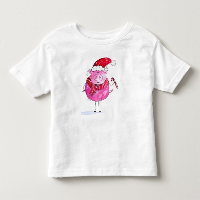 Whimsisches Weihnachtsschwein Kleinkind T-shirt (Vorderseite)