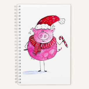 Whimsisches Weihnachtsschwein Notizbuch