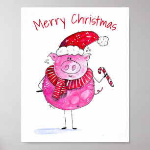 Whimsisches Weihnachtsschwein Poster