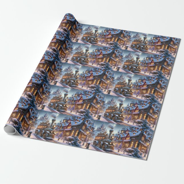 Whimsisches Weihnachtszugpapier Geschenkpapier (Ungerollt)