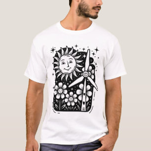 Whimsisches Wetter, Blume und Windturbinen Öko Art T-Shirt