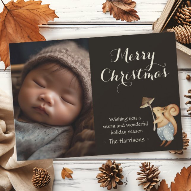 Whimsisches Woodland Animal Christmas Foto Feiertagskarte (Von Creator hochgeladen)