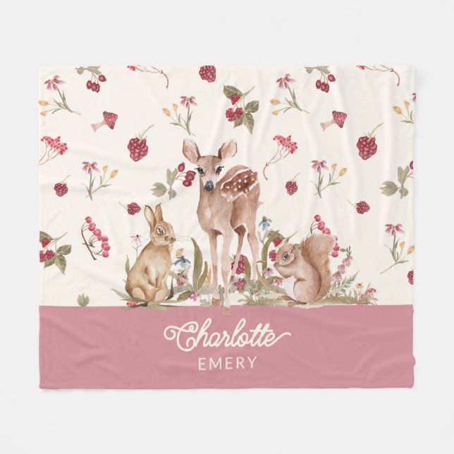 Whimsisches Woodland Blanket Floral Baby Kinderzim Fleecedecke (Vorderseite (Horizontal))