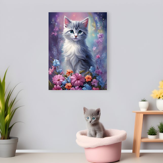 Whimsisfantasy Garden Kitten Kinderzimmer Poster (Purr-fectly Enchanting! 🌈🐾)