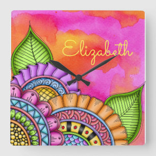 Whimsisfarben Moderne Wasserfarbe Quadratische Wanduhr