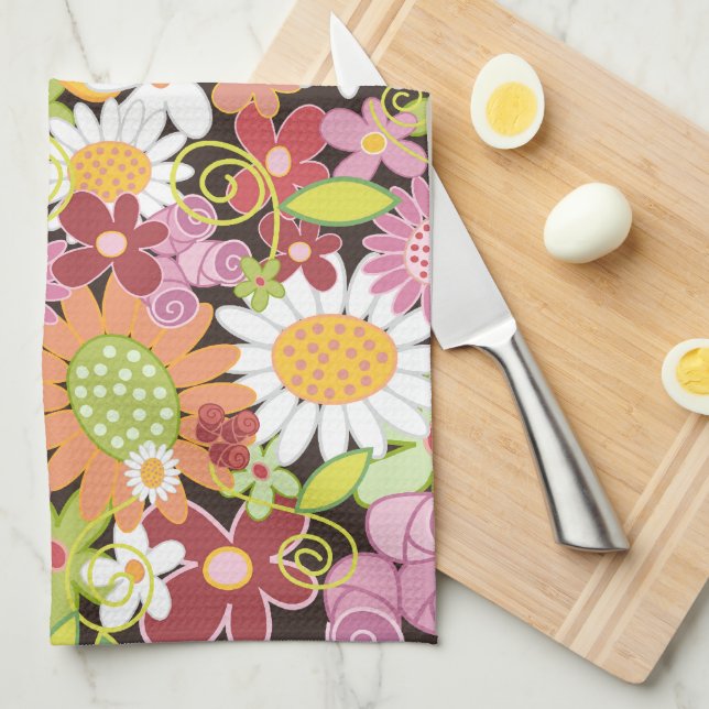 Whimsisfarbene Frühlingsblumen Blumengarten Geschirrtuch (Viertel Falte)