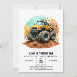 Whimsisfarbenes Monster Truck Geburtstag Einladung