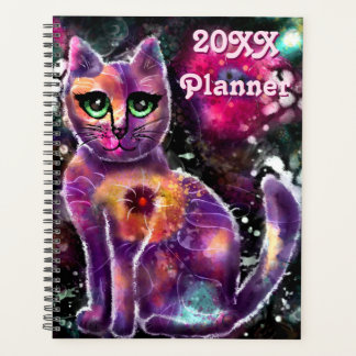 Whimsisical Abstrakt Kitty Cat Floral Pink Black Planer