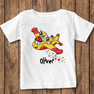 Whimsisischer Cartoon Feuerwehrmann Flugzeug Baby T-shirt
