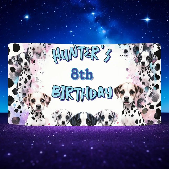 Whimsisischer Dalmatiner Blue Lila Birthday Banner (Von Creator hochgeladen)