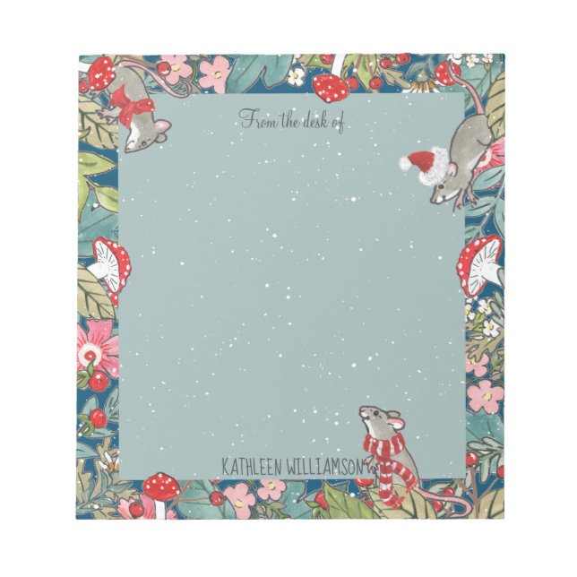 Whimsisischer Mäuse Maus Pilz Wald Weihnachten Notizblock (Vorderseite)