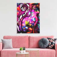 Whimsisisches Abstrakt Kitty Cat Floral Rot Rosa
