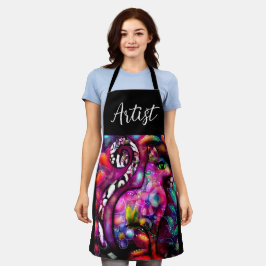 Whimsisisches Abstrakt Kitty Cat Floral Rot Rosa Schürze